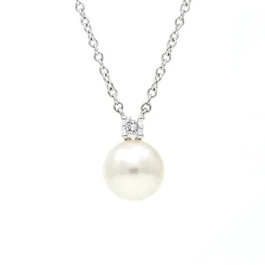 Tiffany & Co. Signature 7mm Akoya Pearl and Diamond Pendant Necklace in 18k Gold