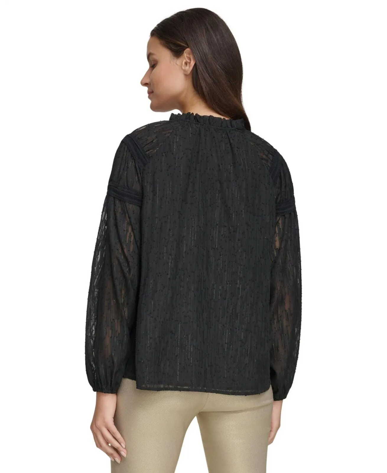 Tommy Hilfiger Women's Textured Split-Neck Top H38T201A Black XL