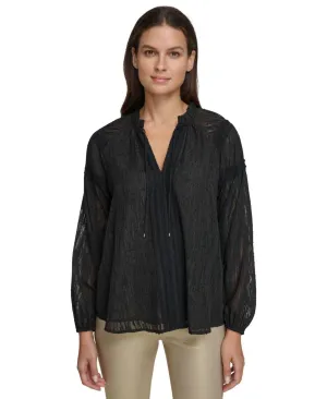 Tommy Hilfiger Women's Textured Split-Neck Top H38T201A