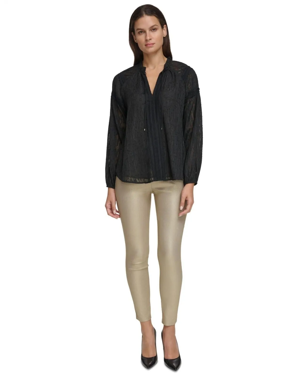 Tommy Hilfiger Women's Textured Split-Neck Top H38T201A