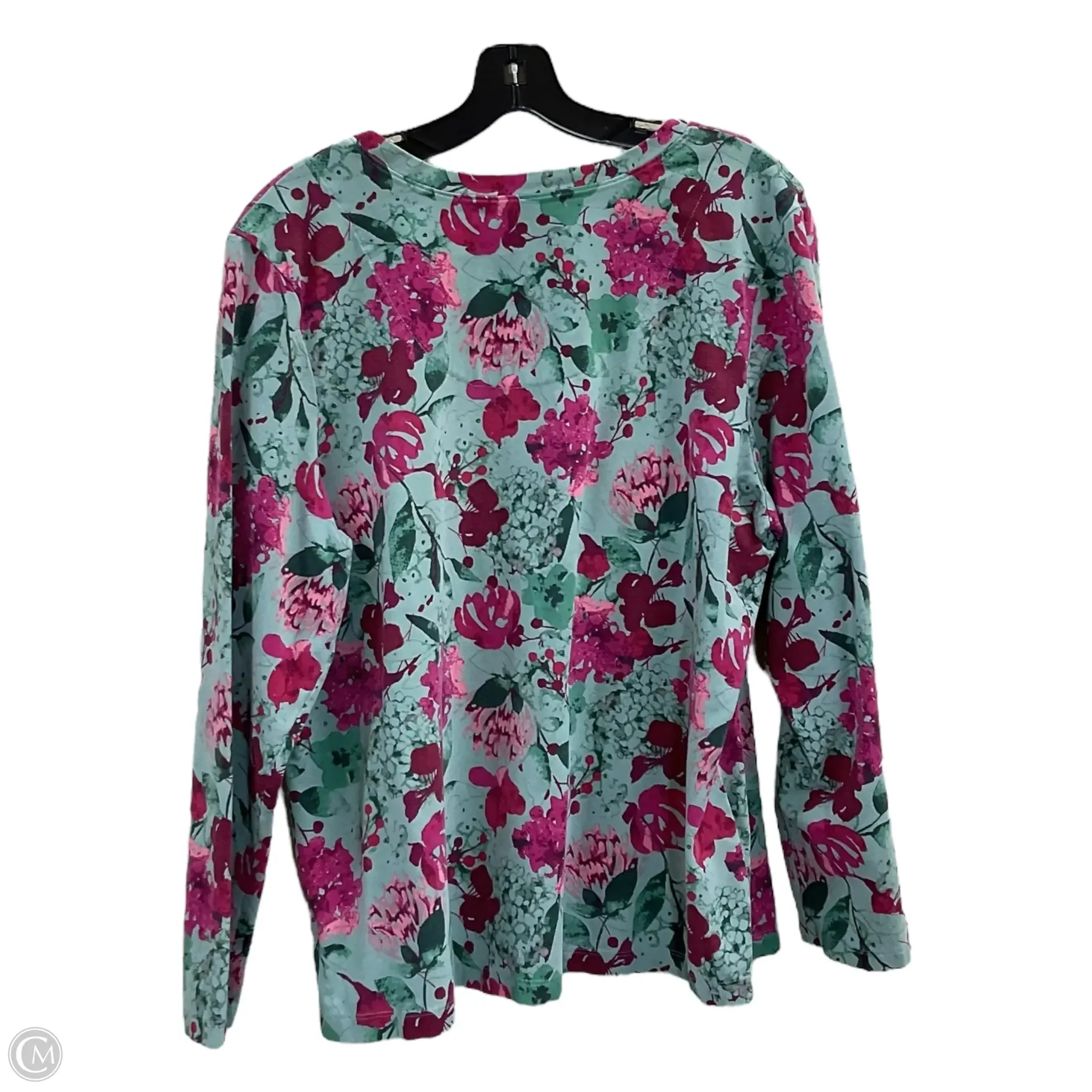 Top Long Sleeve By Denim And Company In Green & Pink, Size: Xl