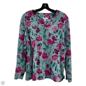 Top Long Sleeve By Denim And Company In Green & Pink, Size: Xl