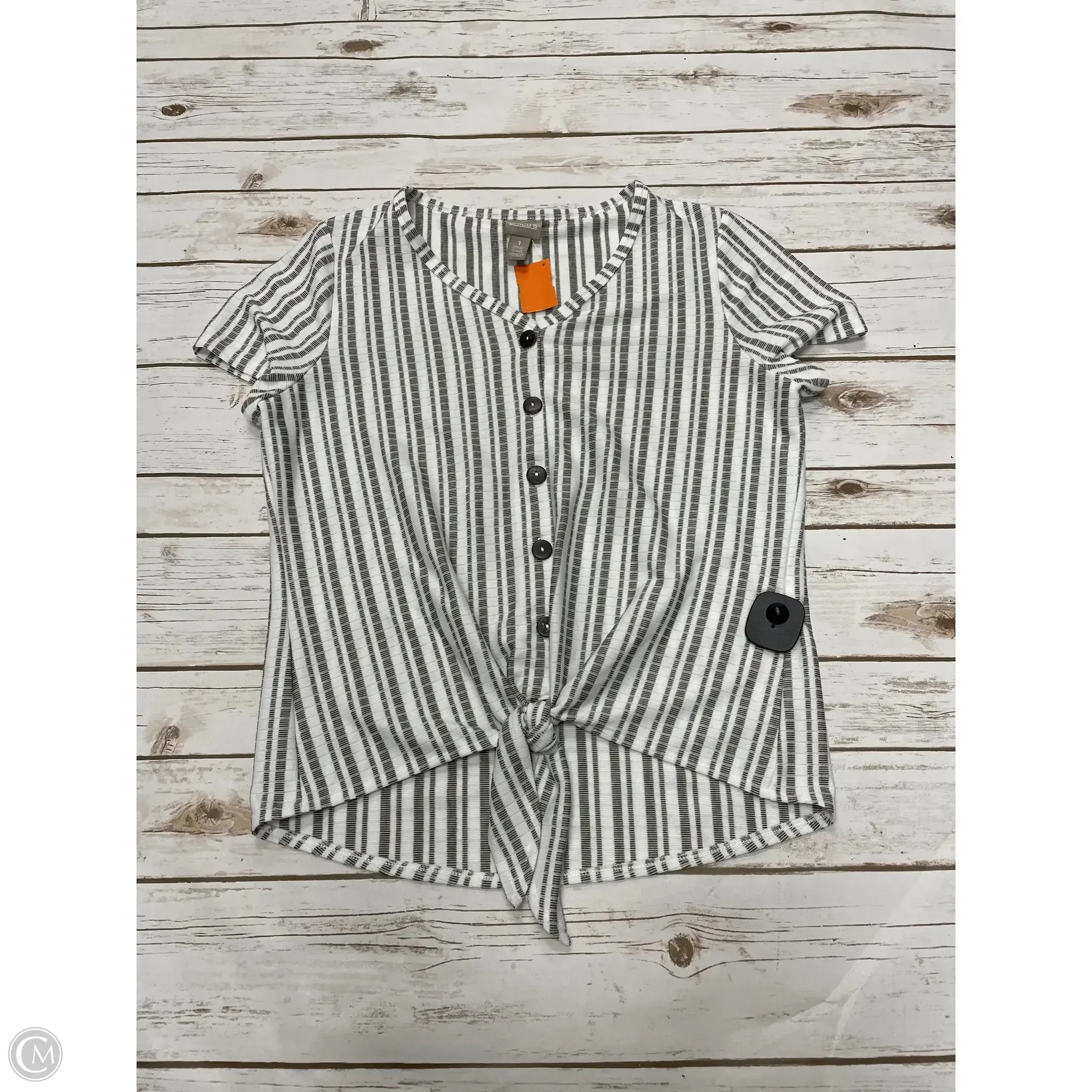 Top Short Sleeve By Chicos In Striped Pattern, Size: M