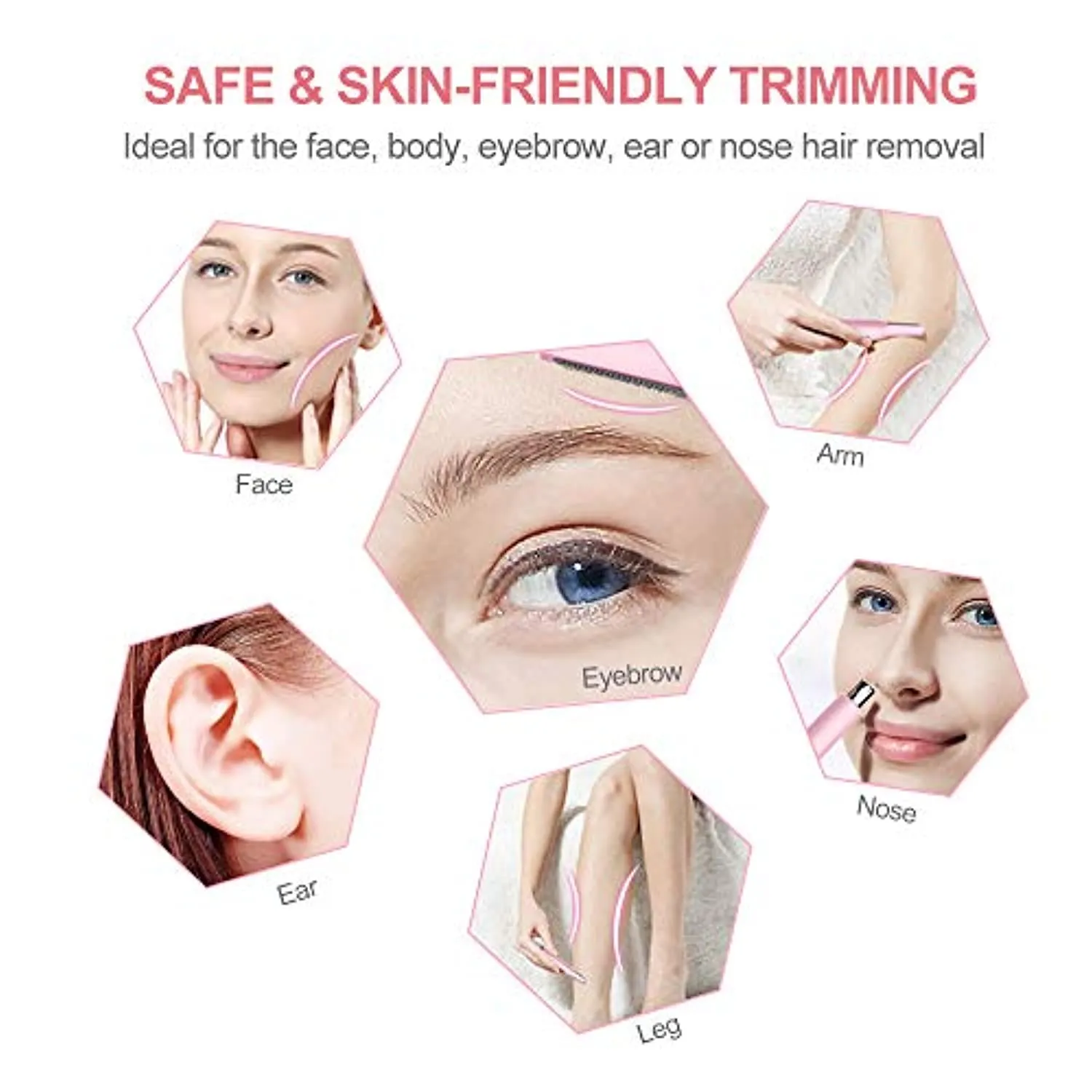 TOUCHBeauty Hair Trimmer for Face Eyebrow Nose Ear Body Hair Trimming, All in ONE Hair Remover for Women & Men Dual Blades Shaver Battery Powered TB-1458