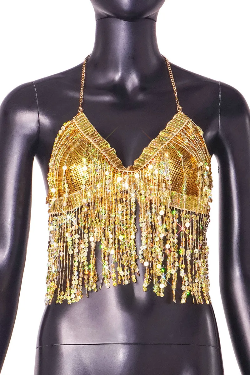 TQ3545 Sequin Fringes Bralette Top