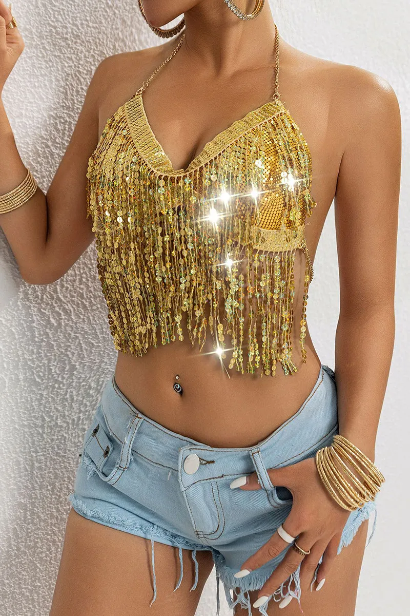 TQ3545 Sequin Fringes Bralette Top