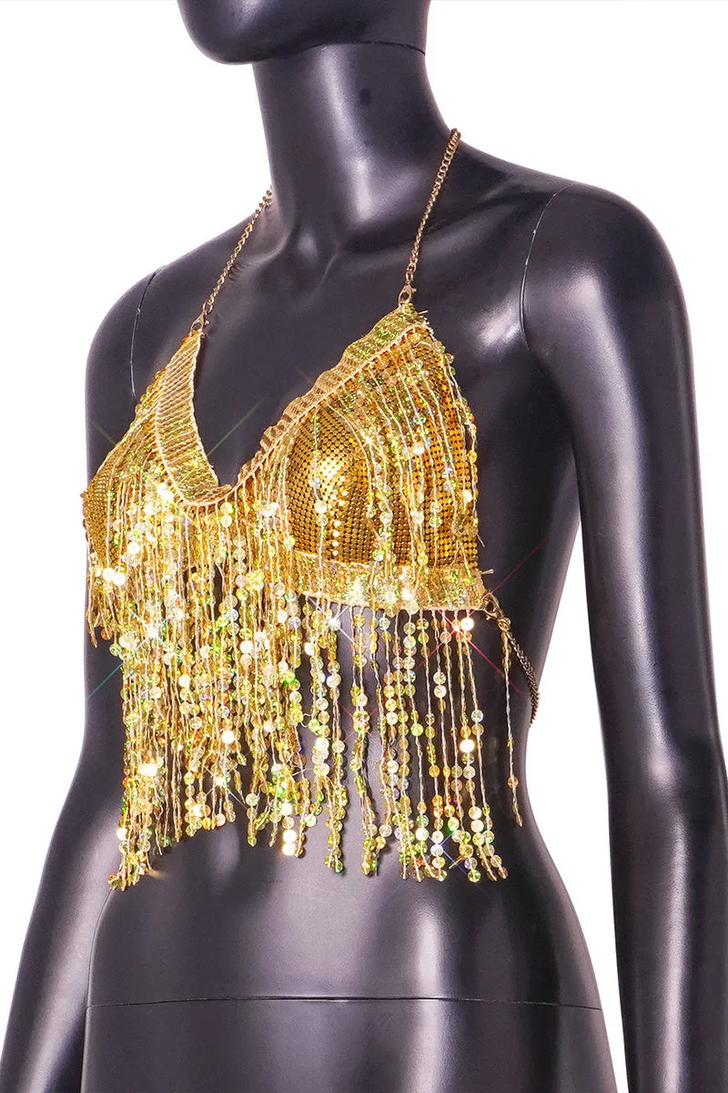 TQ3545 Sequin Fringes Bralette Top