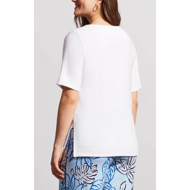 Tribal Boat Neck Elbow Sleeve Top w/ Side Slits