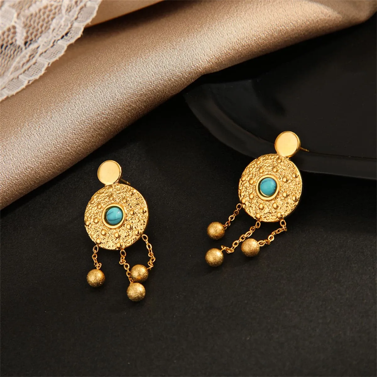 Turquoise & 18K Gold-Plated Medallion Drop Earrings