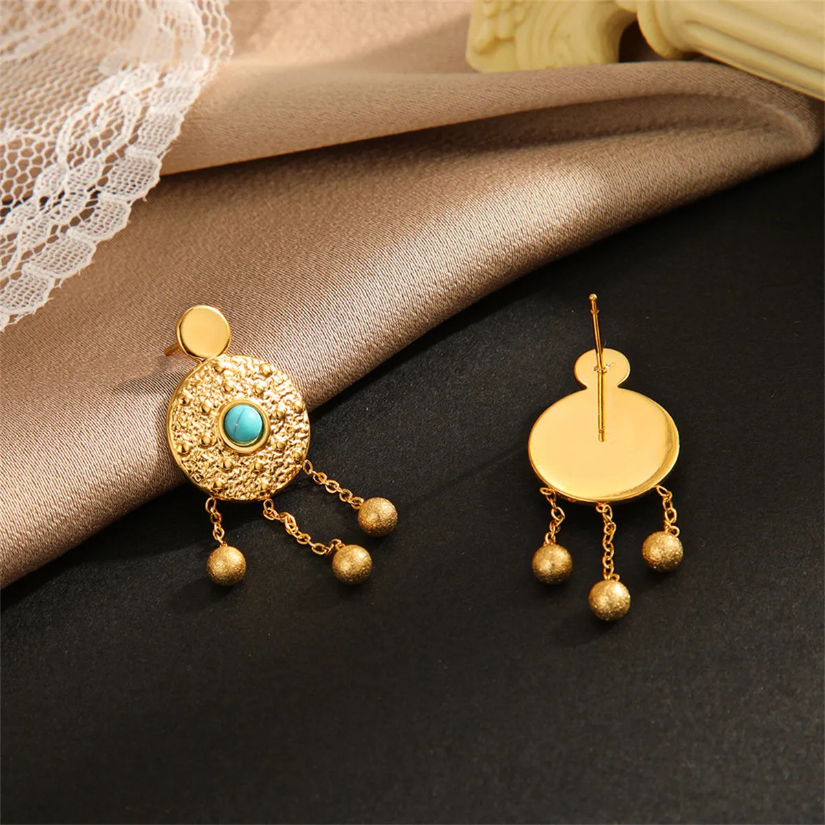 Turquoise & 18K Gold-Plated Medallion Drop Earrings