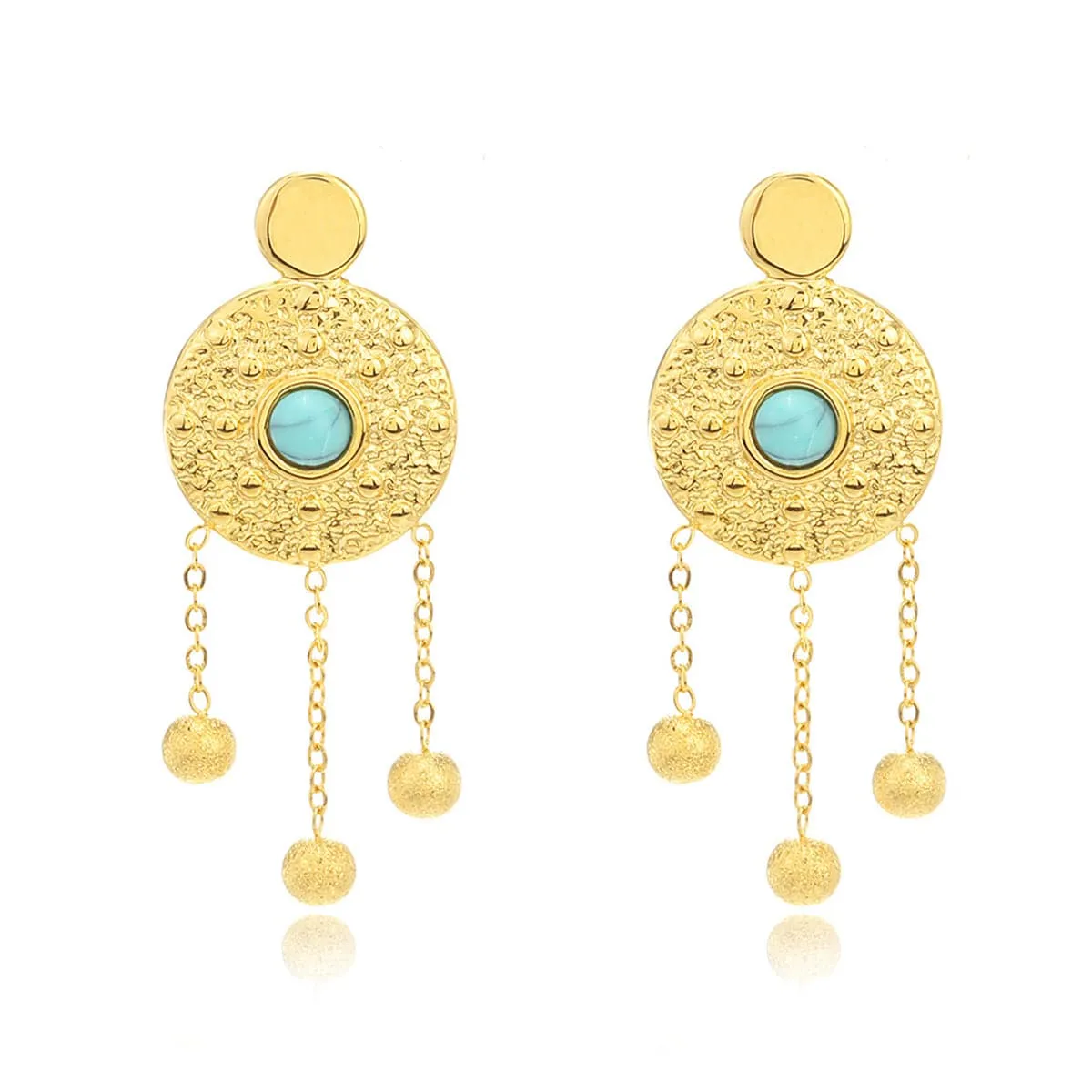 Turquoise & 18K Gold-Plated Medallion Drop Earrings