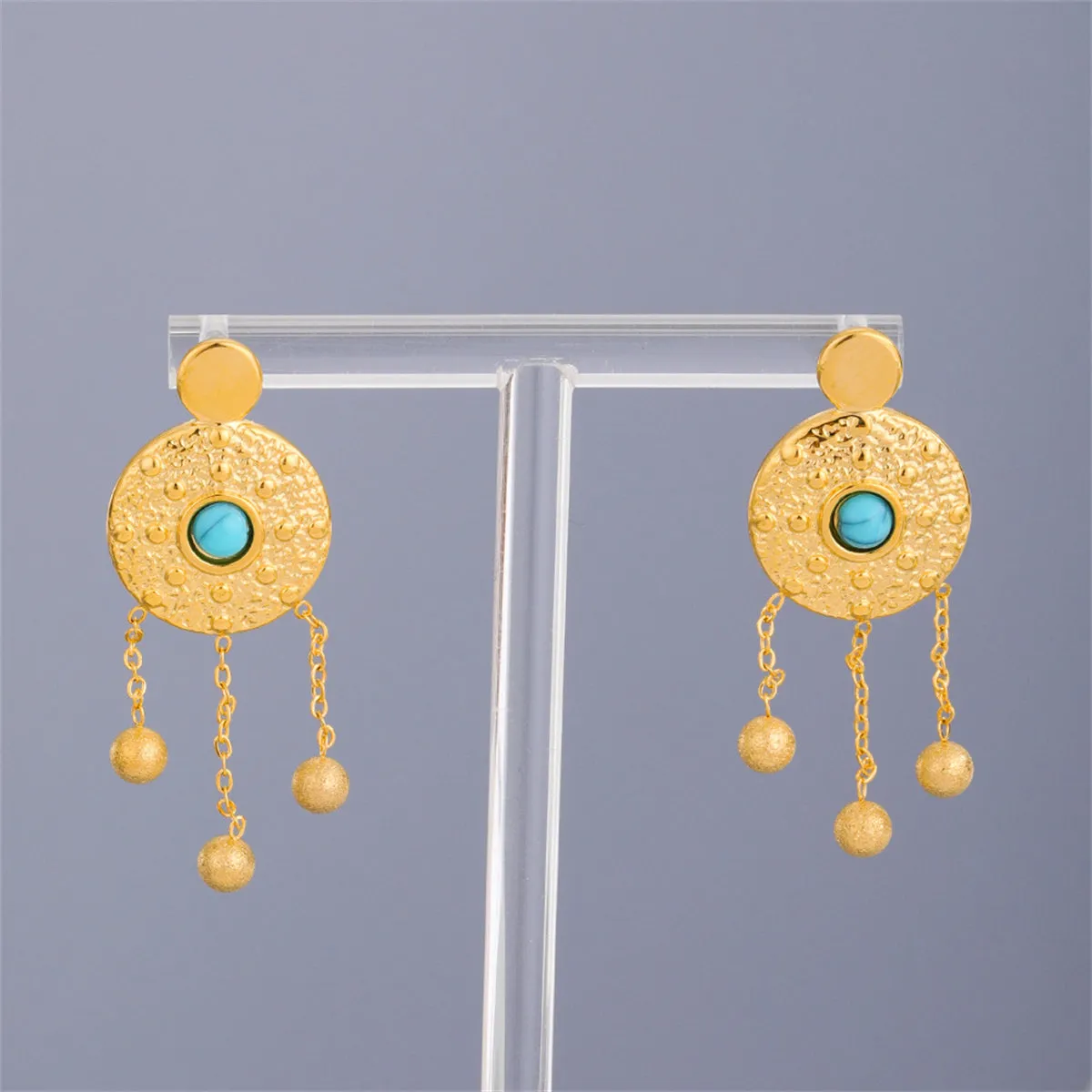 Turquoise & 18K Gold-Plated Medallion Drop Earrings