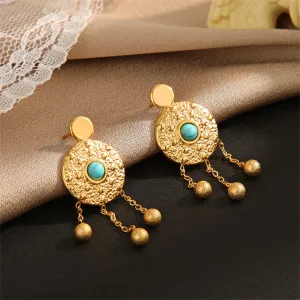 Turquoise & 18K Gold-Plated Medallion Drop Earrings