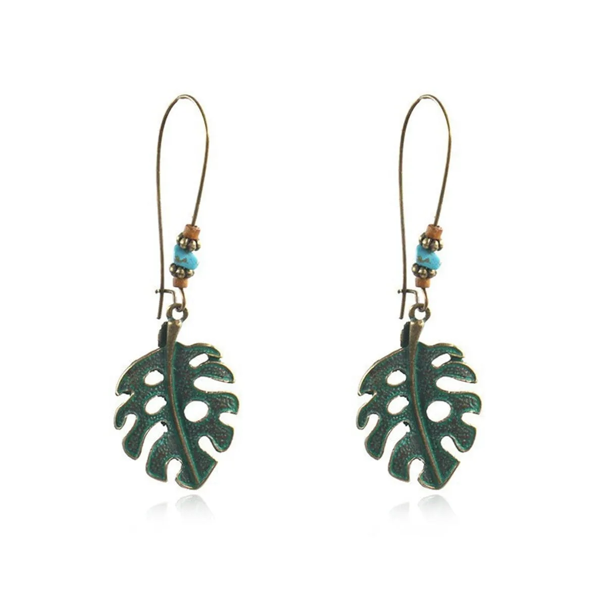Turquoise & 18K Gold-Plated Open Leaf Drop Earrings