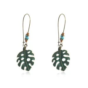 Turquoise & 18K Gold-Plated Open Leaf Drop Earrings
