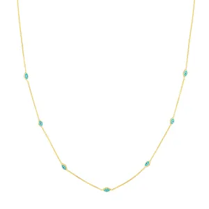 Turquoise Enamel Evil Eye Station Necklace