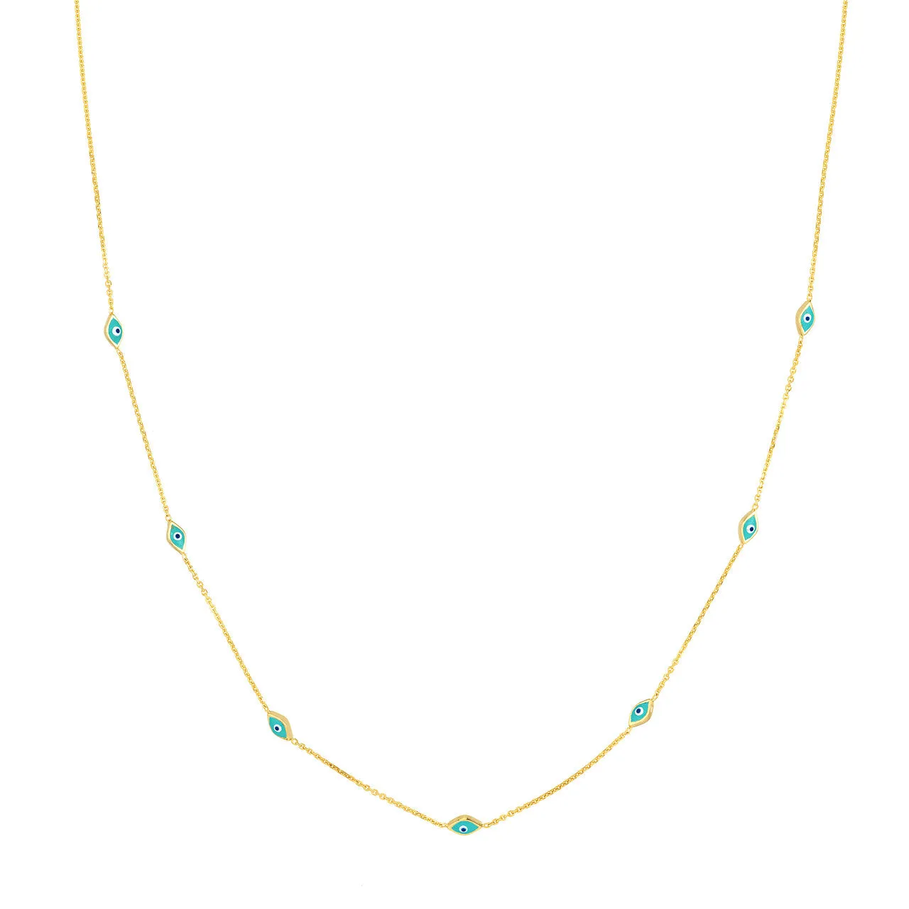 Turquoise Enamel Evil Eye Station Necklace