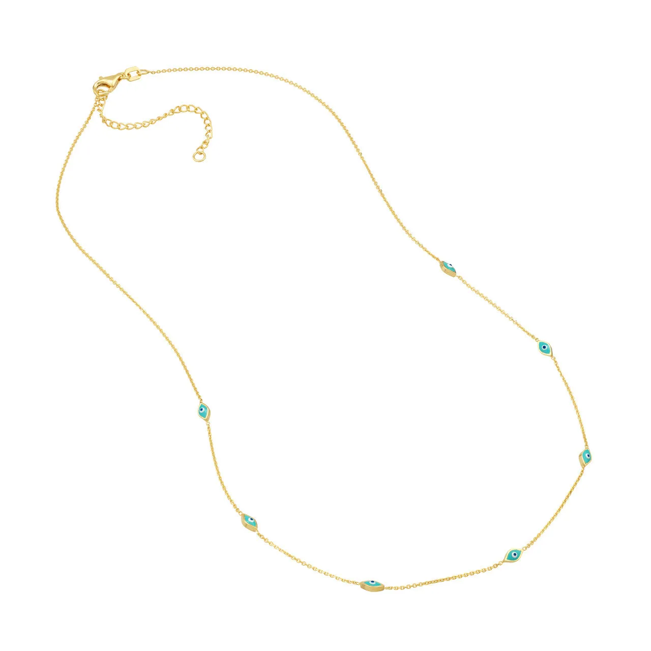 Turquoise Enamel Evil Eye Station Necklace