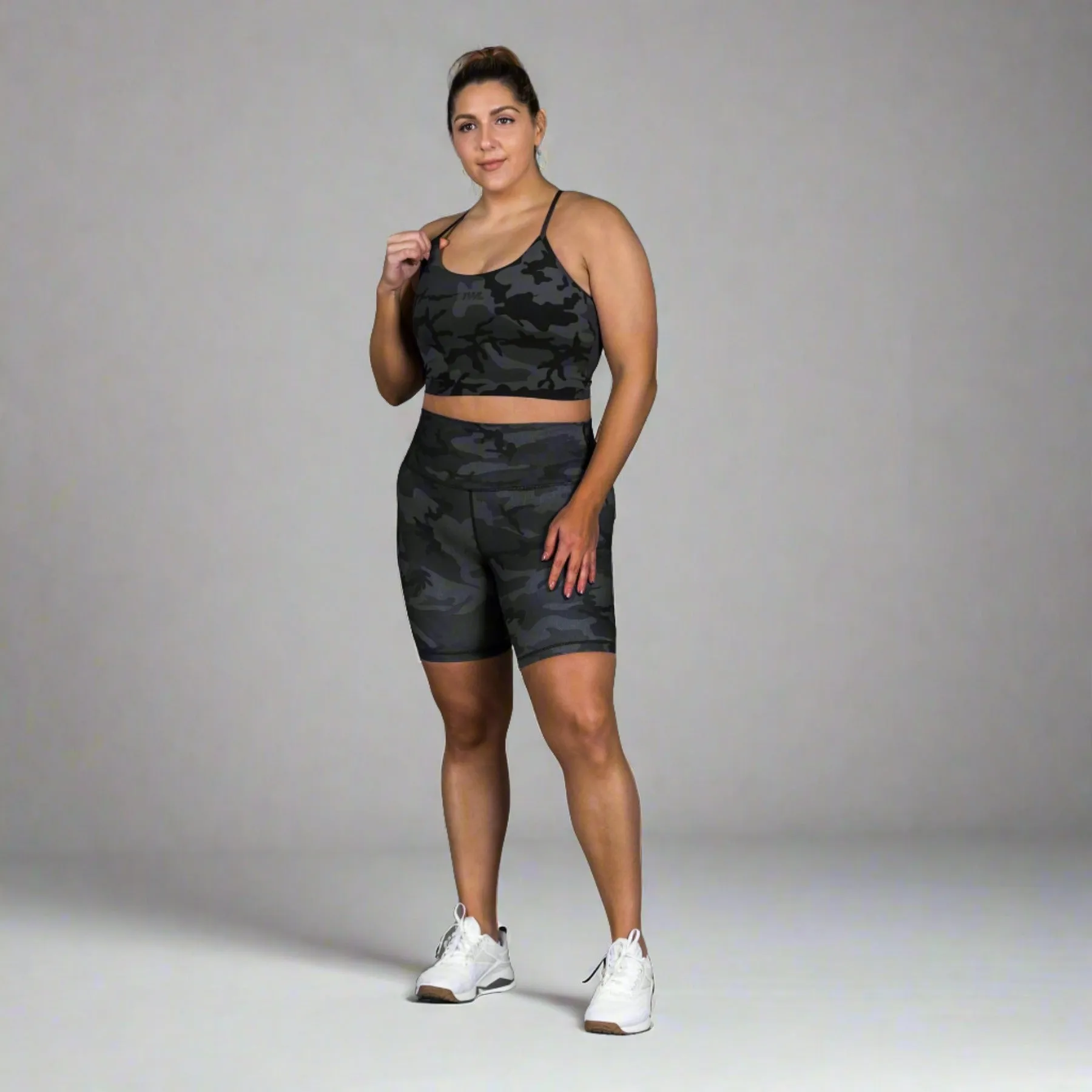 TWL - WOMEN'S HIGH WAISTED EXTRA LONG BALANCE SHORTS - BLACK/CAMO