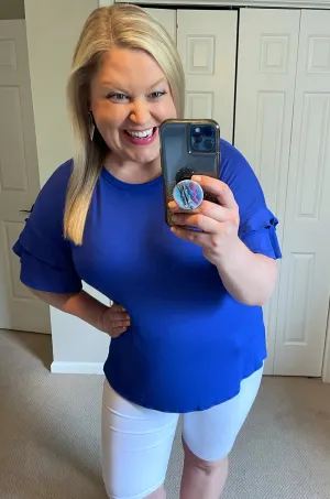 Ultra Soft Ruffle Dolman Sleeve Top in Royal Blue