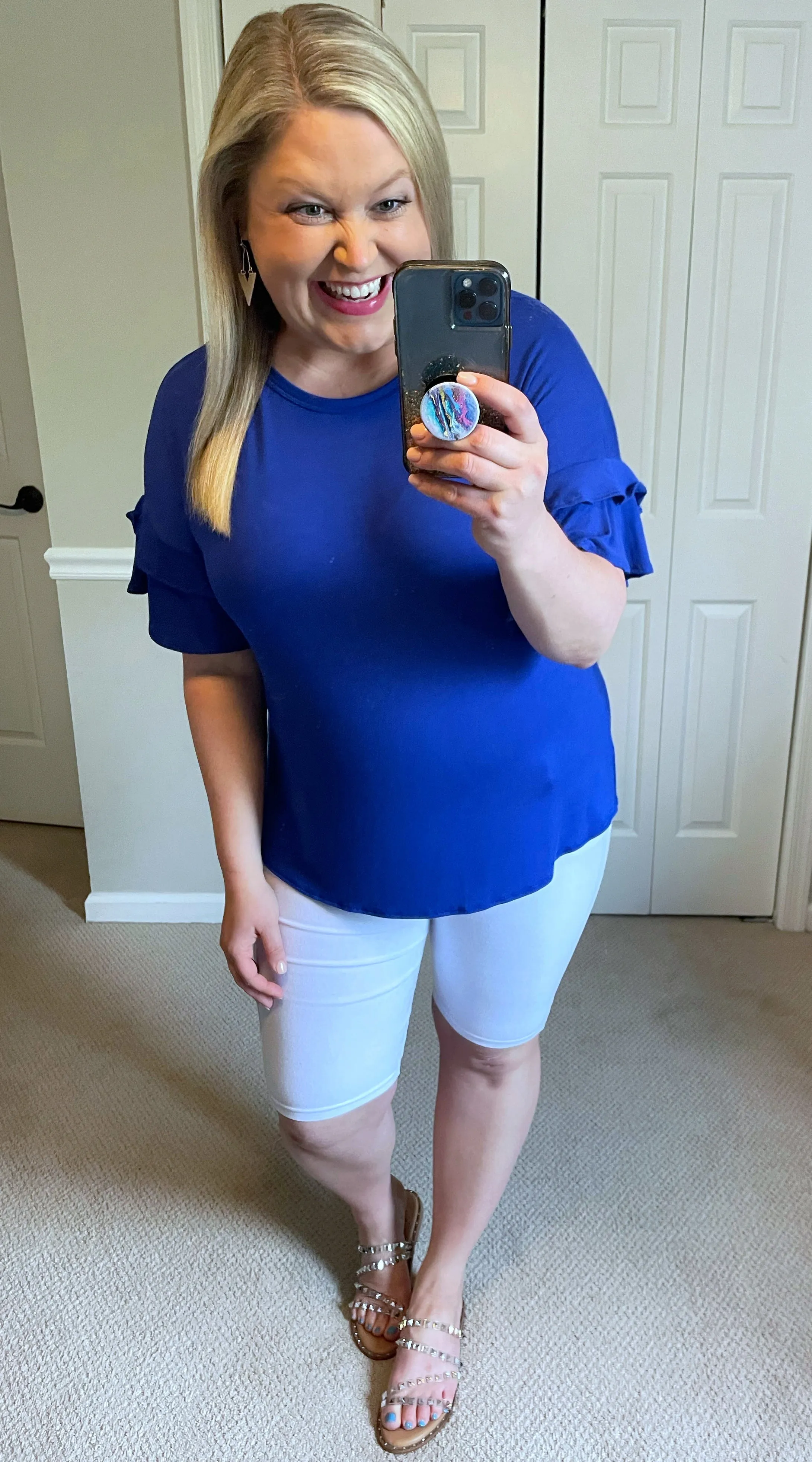 Ultra Soft Ruffle Dolman Sleeve Top in Royal Blue
