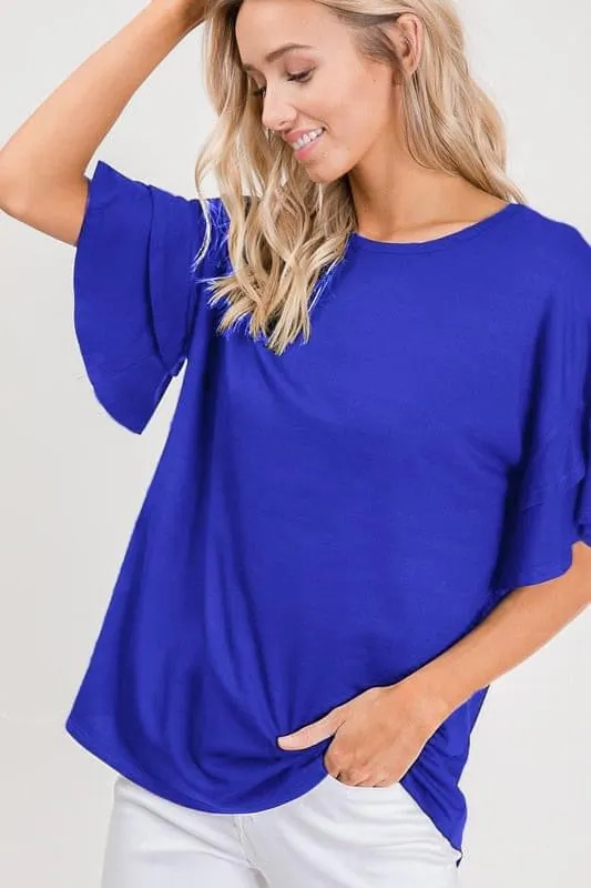 Ultra Soft Ruffle Dolman Sleeve Top in Royal Blue