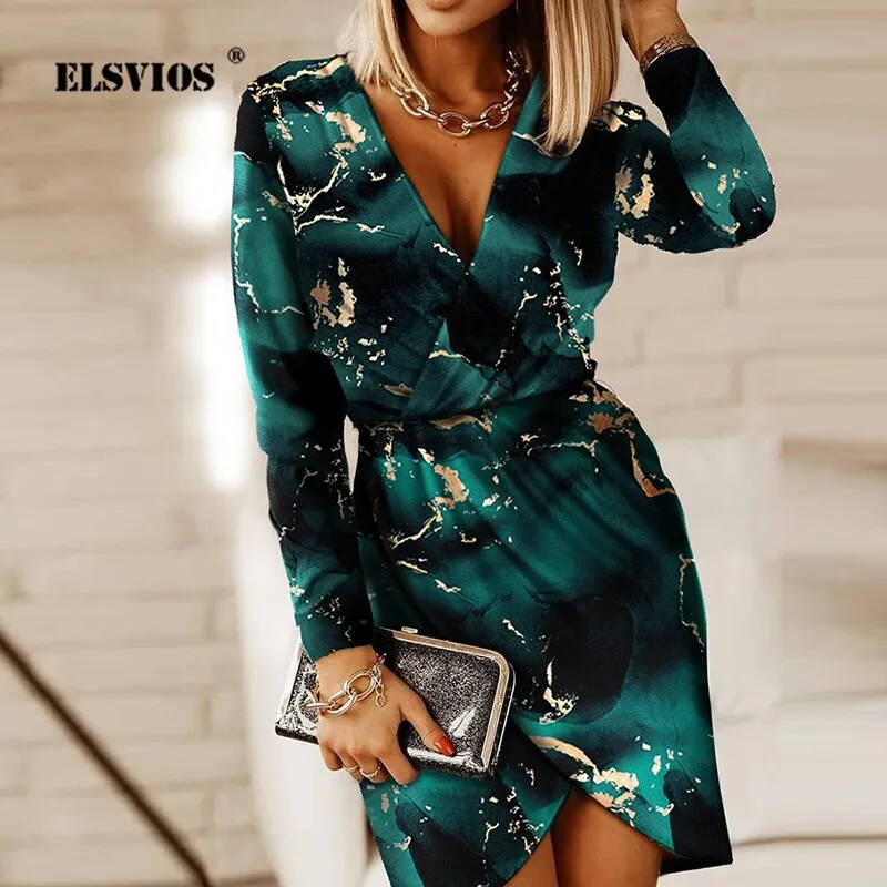 V-neck Long Sleeves Sexy Slim High Split Dress