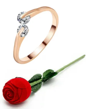 Valentine Gift By Karatcart Premium Rose Gold Plated Trendy Elegant Austrian Crystal Adjustable Ring For Women