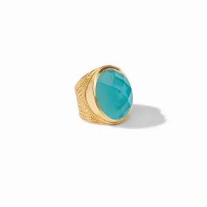 Verona Statement Ring Gold Iridescent Bahamian  Blue - Size 8 (Adjustable)