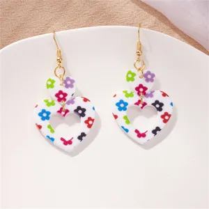Vibrant Acrylic & 18K Gold-Plated Floral Double Open Heart Drop Earrings