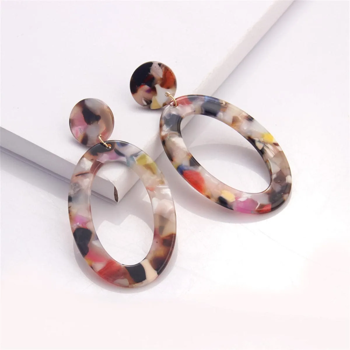 Vibrant Acrylic Tiered Open Oval Drop Earrings