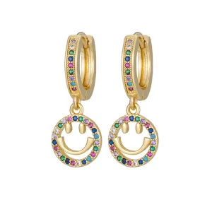 Vibrant Cubic Zirconia & 18K Gold-Plated Pavé Openwork Smiley Huggie Earrings