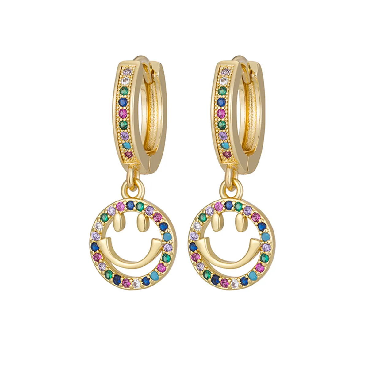 Vibrant Cubic Zirconia & 18K Gold-Plated Pavé Openwork Smiley Huggie Earrings