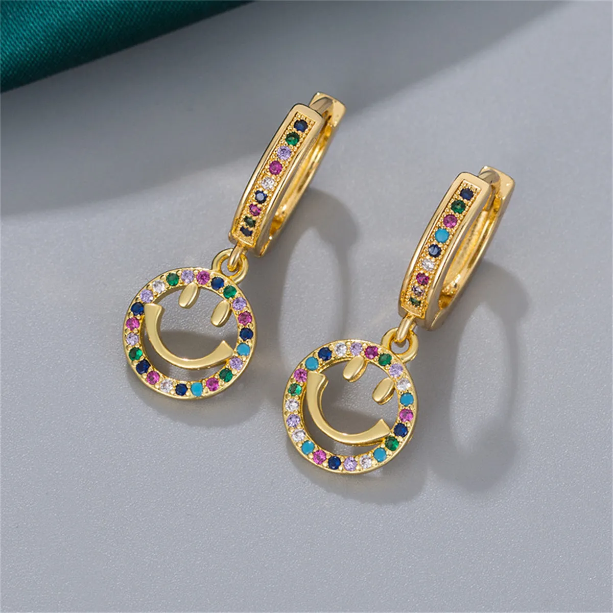 Vibrant Cubic Zirconia & 18K Gold-Plated Pavé Openwork Smiley Huggie Earrings