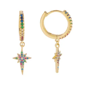 Vibrant Cubic Zirconia & 18K Gold-Plated Pavé Star Charm Huggie Earrings