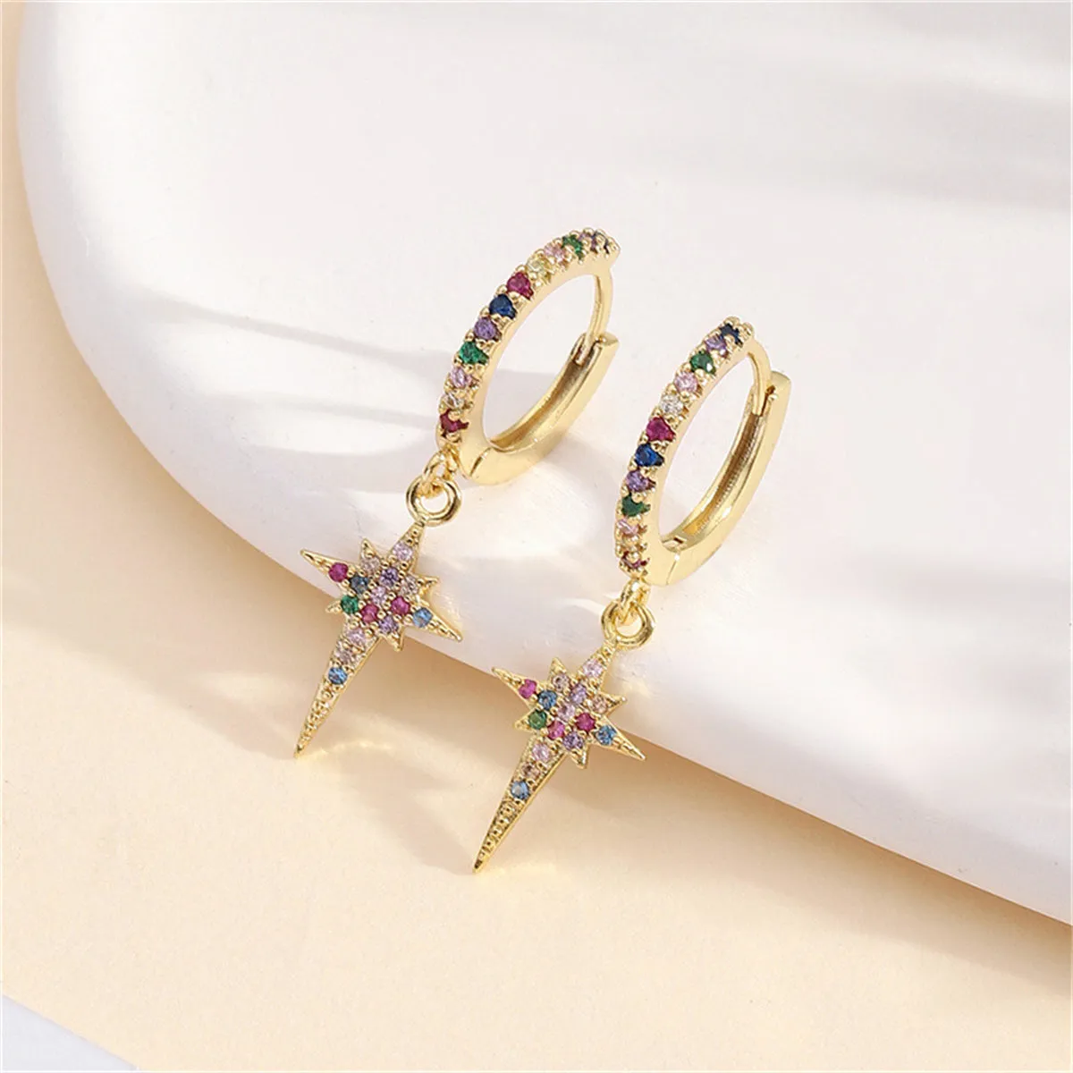 Vibrant Cubic Zirconia & 18K Gold-Plated Pavé Star Charm Huggie Earrings