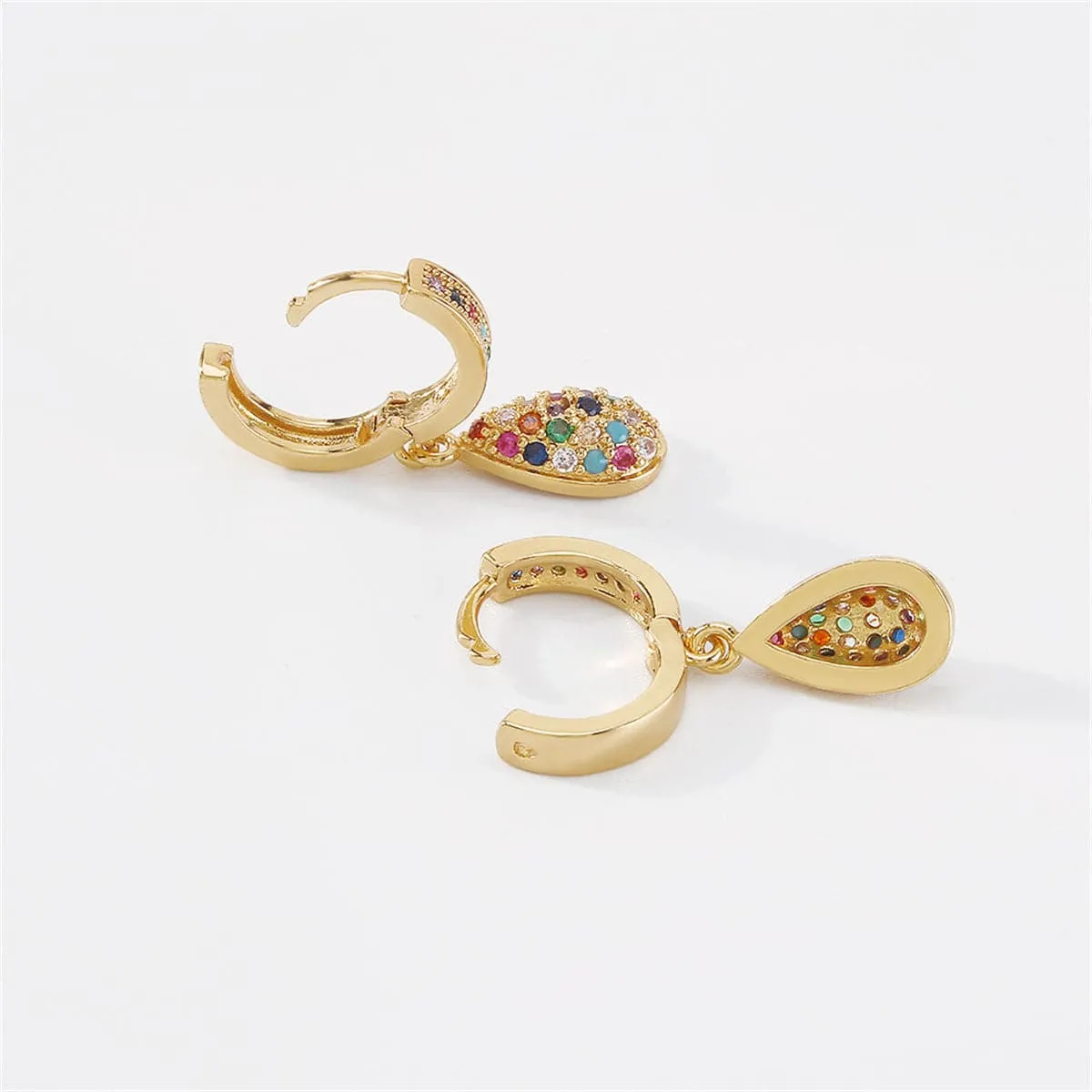 Vibrant Cubic Zirconia & 18K Gold-Plated Pavé Teardrop Charm Huggie Earrings