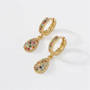 Vibrant Cubic Zirconia & 18K Gold-Plated Pavé Teardrop Charm Huggie Earrings