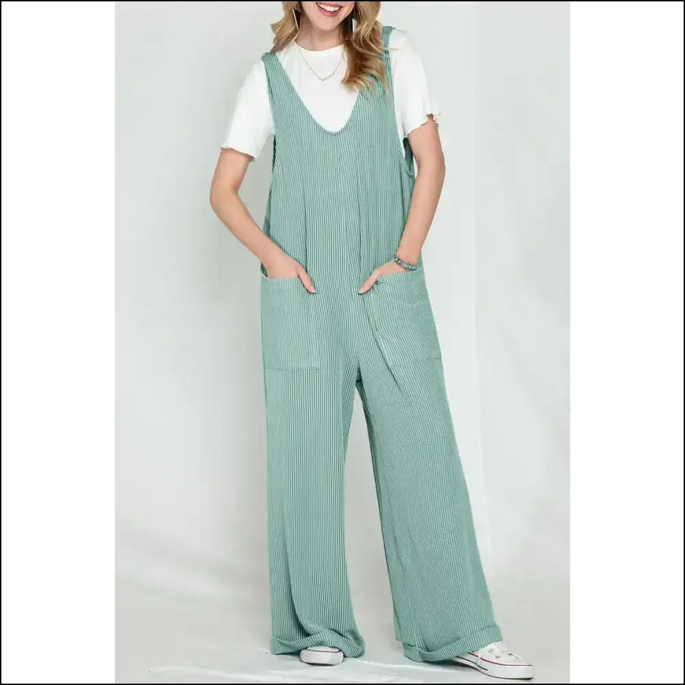 Vibrant Green Jumpsuit: Green Ribbed Wide Leg ! Needful Things