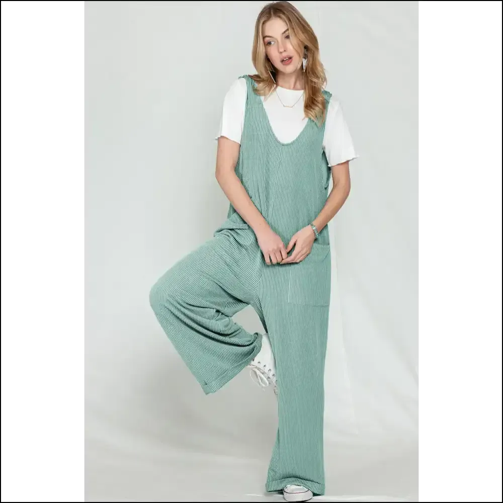 Vibrant Green Jumpsuit: Green Ribbed Wide Leg ! Needful Things