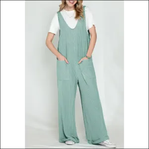 Vibrant Green Jumpsuit: Green Ribbed Wide Leg ! Needful Things