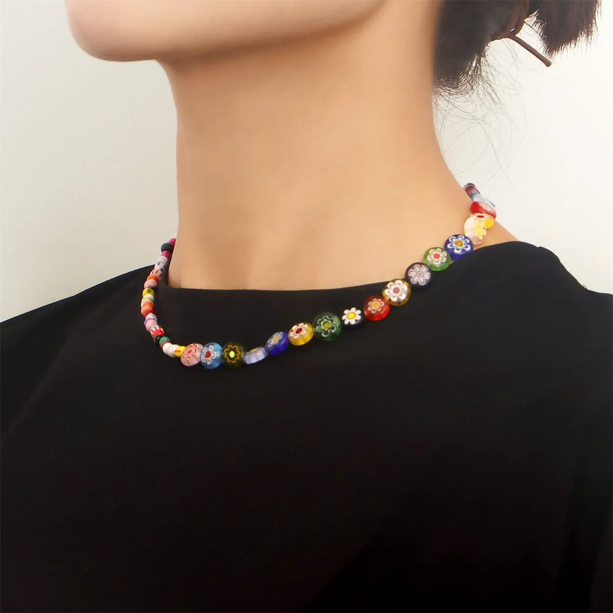Vibrant Howlite & Vibrant Floral Beaded Necklace