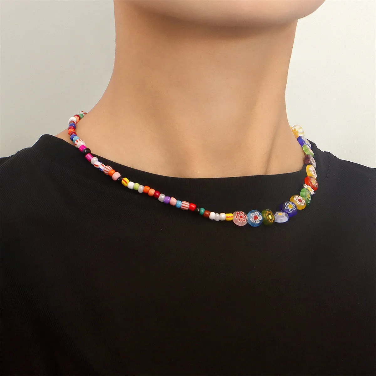 Vibrant Howlite & Vibrant Floral Beaded Necklace