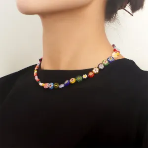 Vibrant Howlite & Vibrant Floral Beaded Necklace
