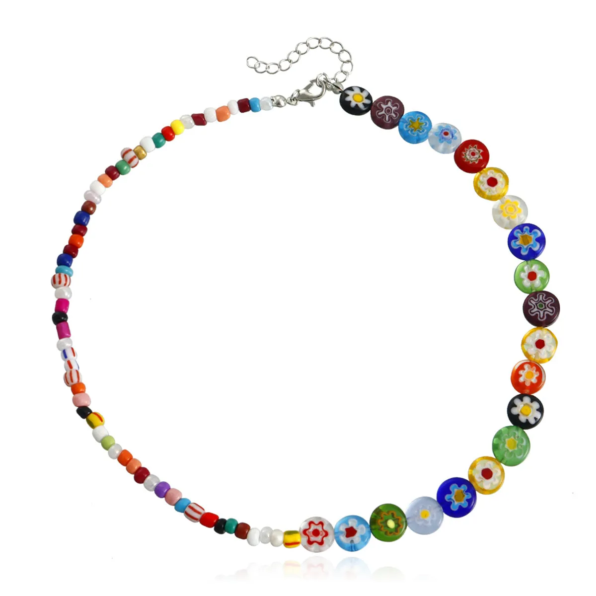Vibrant Howlite & Vibrant Floral Beaded Necklace