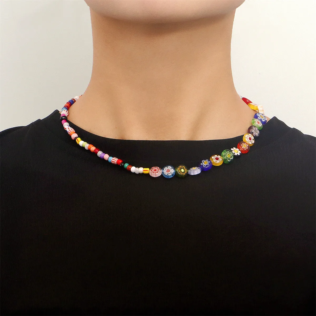 Vibrant Howlite & Vibrant Floral Beaded Necklace