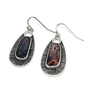 Vibrant Resin & Silver-Plated Engraved Oval Drop Earrings