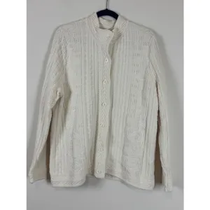 Vintage L.L.Bean Cream Cotton Knit Cardigan Sweater Size 2X