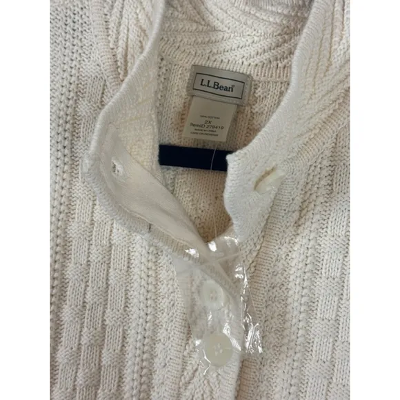 Vintage L.L.Bean Cream Cotton Knit Cardigan Sweater Size 2X