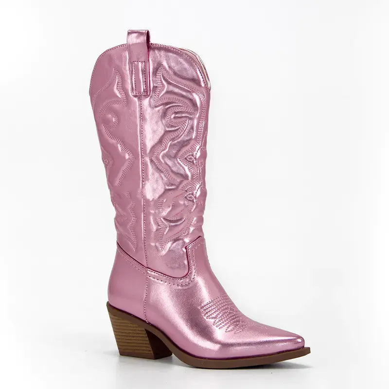 Vintage Women's Chunky Heel High Cowboy Boots